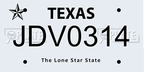 JDV0314 Texas License Plate