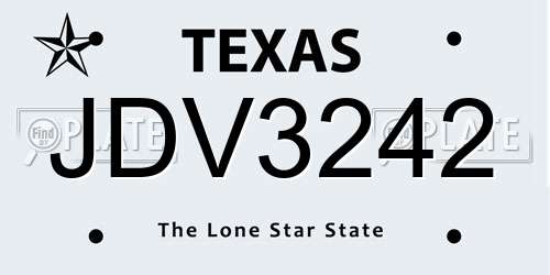 JDV3242 Texas License Plate