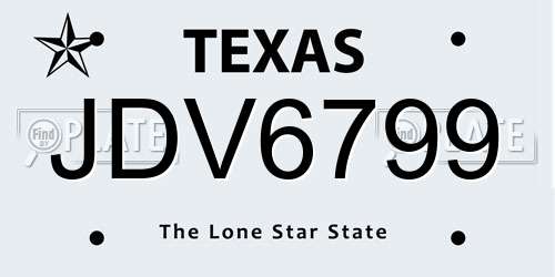 JDV6799 Texas License Plate