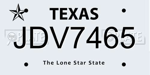 JDV7465 Texas License Plate