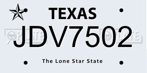 JDV7502 Texas License Plate