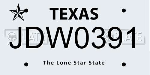 JDW0391 Texas License Plate