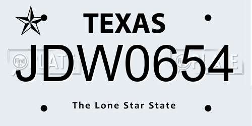 JDW0654 Texas License Plate