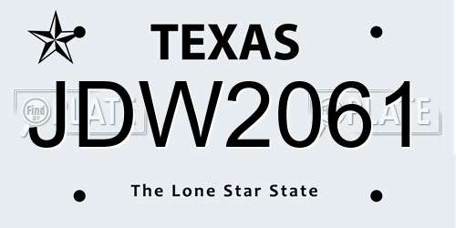 JDW2061 Texas License Plate