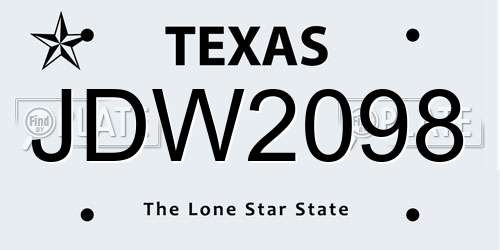 JDW2098 Texas License Plate