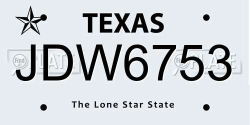 JDW6753 Texas License Plate
