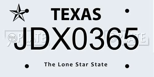 JDX0365 Texas License Plate