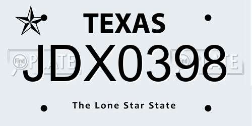 JDX0398 Texas License Plate