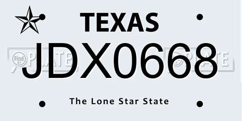 JDX0668 Texas License Plate