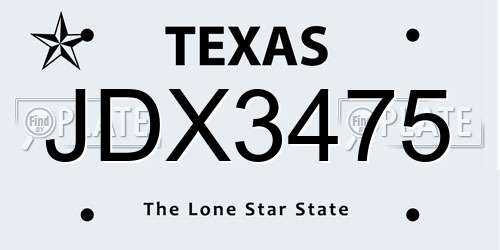 JDX3475 Texas License Plate