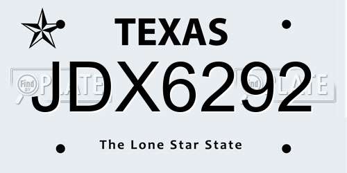 JDX6292 Texas License Plate