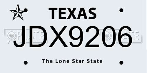 JDX9206 Texas License Plate