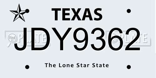 JDY9362 Texas License Plate