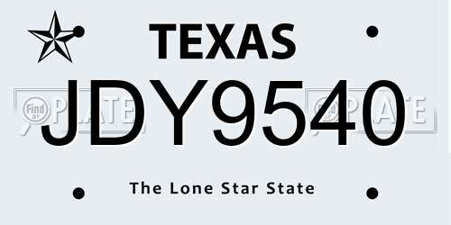 JDY9540 Texas License Plate