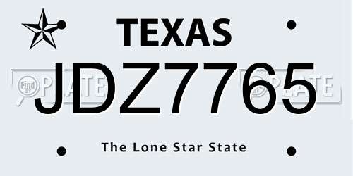 JDZ7765 Texas License Plate
