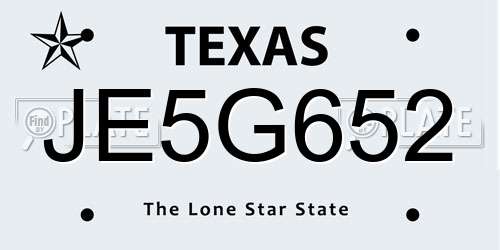 JE5G652 Texas License Plate