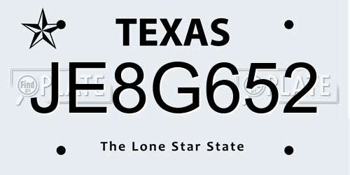 JE8G652 Texas License Plate