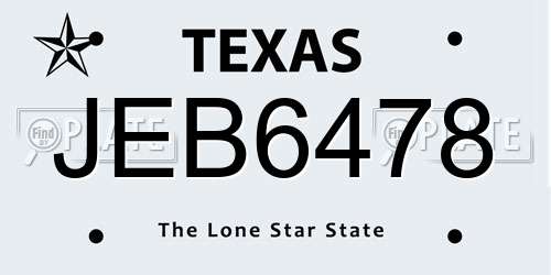 JEB6478 Texas License Plate