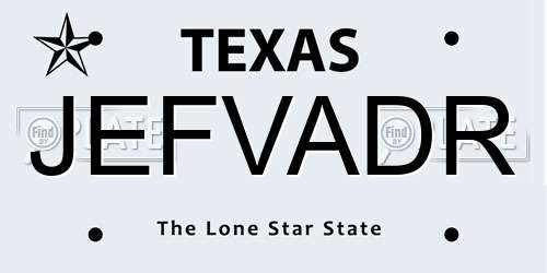 JEFVADR Texas License Plate