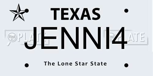 JENNI4 Texas License Plate