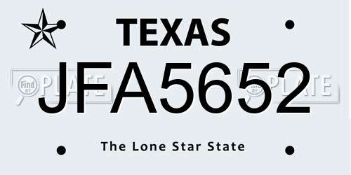 JFA5652 Texas License Plate