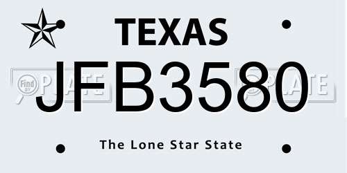 JFB3580 Texas License Plate