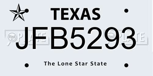 JFB5293 Texas License Plate