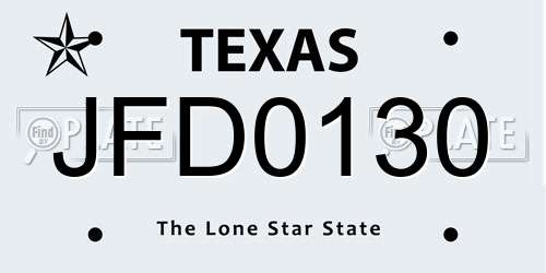 JFD0130 Texas License Plate