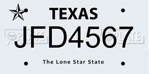 JFD4567 Texas License Plate