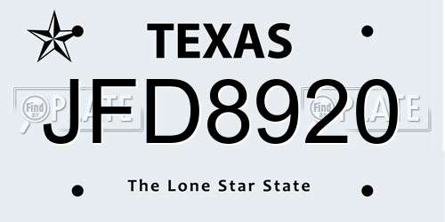 JFD8920 Texas License Plate