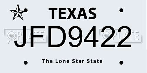 JFD9422 Texas License Plate