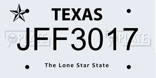 JFF3017 Texas License Plate