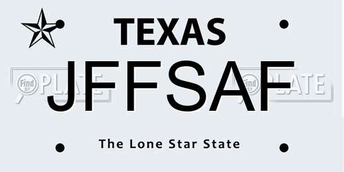 JFFSAF Texas License Plate