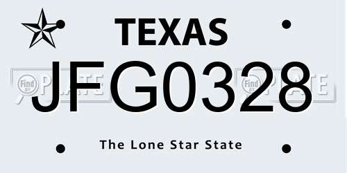 JFG0328 Texas License Plate