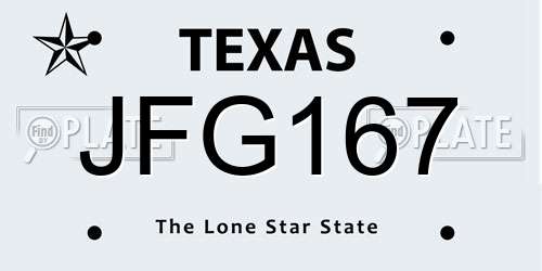 JFG167 Texas License Plate