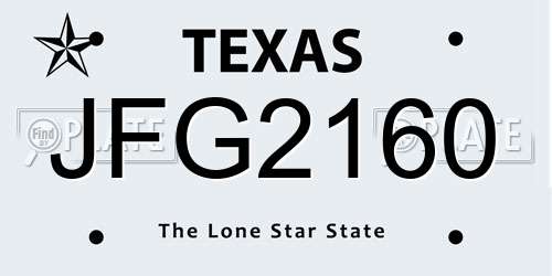 JFG2160 Texas License Plate