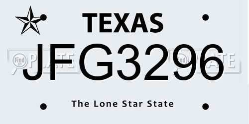 JFG3296 Texas License Plate