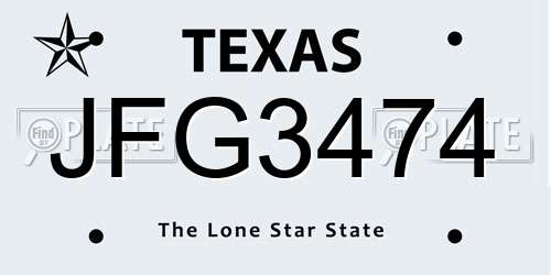 JFG3474 Texas License Plate