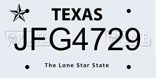 JFG4729 Texas License Plate