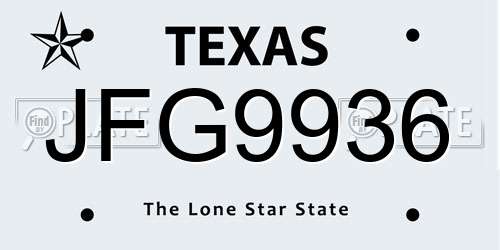 JFG9936 Texas License Plate