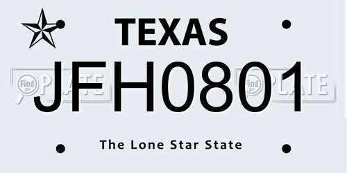 JFH0801 Texas License Plate