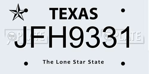 JFH9331 Texas License Plate