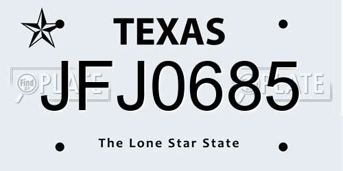 JFJ0685 Texas License Plate