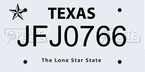 JFJ0766 Texas License Plate
