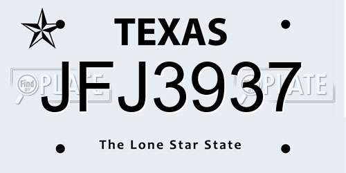 JFJ3937 Texas License Plate