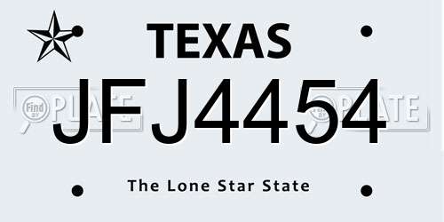JFJ4454 Texas License Plate