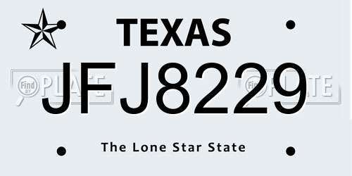 JFJ8229 Texas License Plate