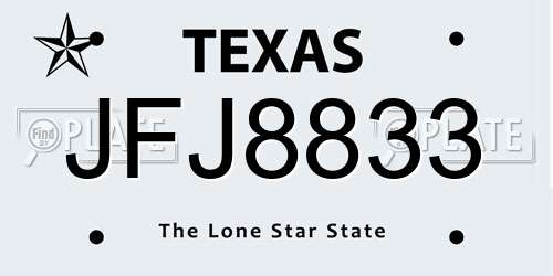 JFJ8833 Texas License Plate