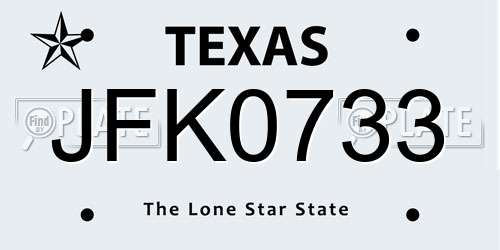 JFK0733 Texas License Plate