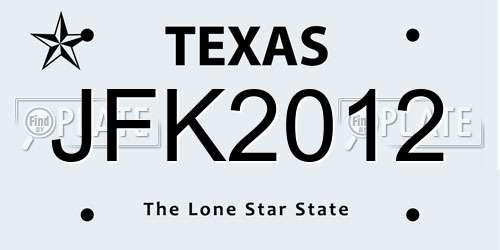 JFK2012 Texas License Plate